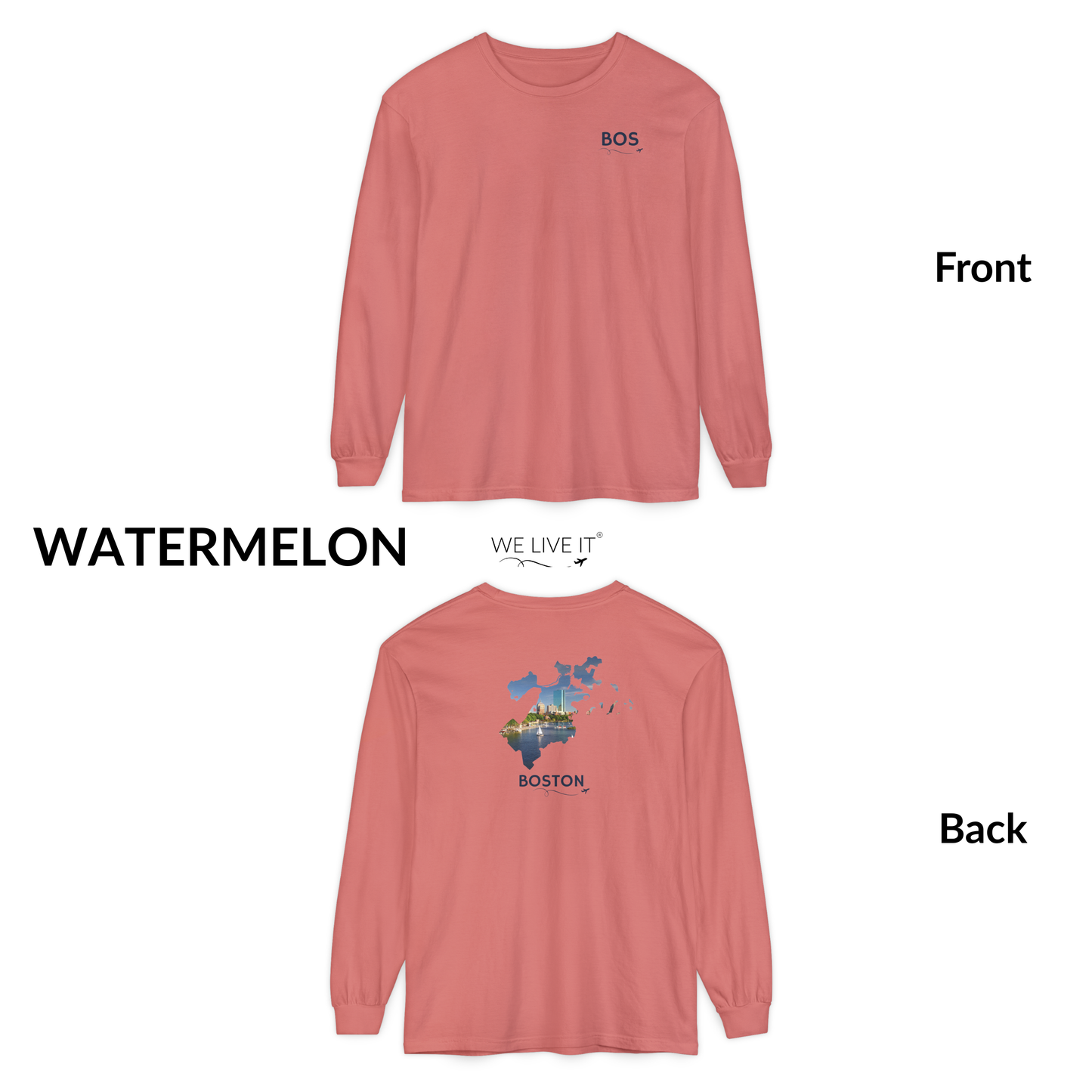 Boston Massachusetts Long Sleeve | BOS Front & Skyline Back
