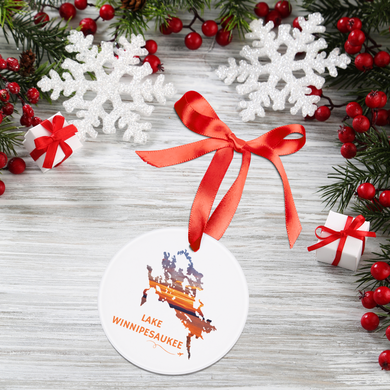 Lake Winnipesaukee Ornament | Sunset Lake Outline Keepsake