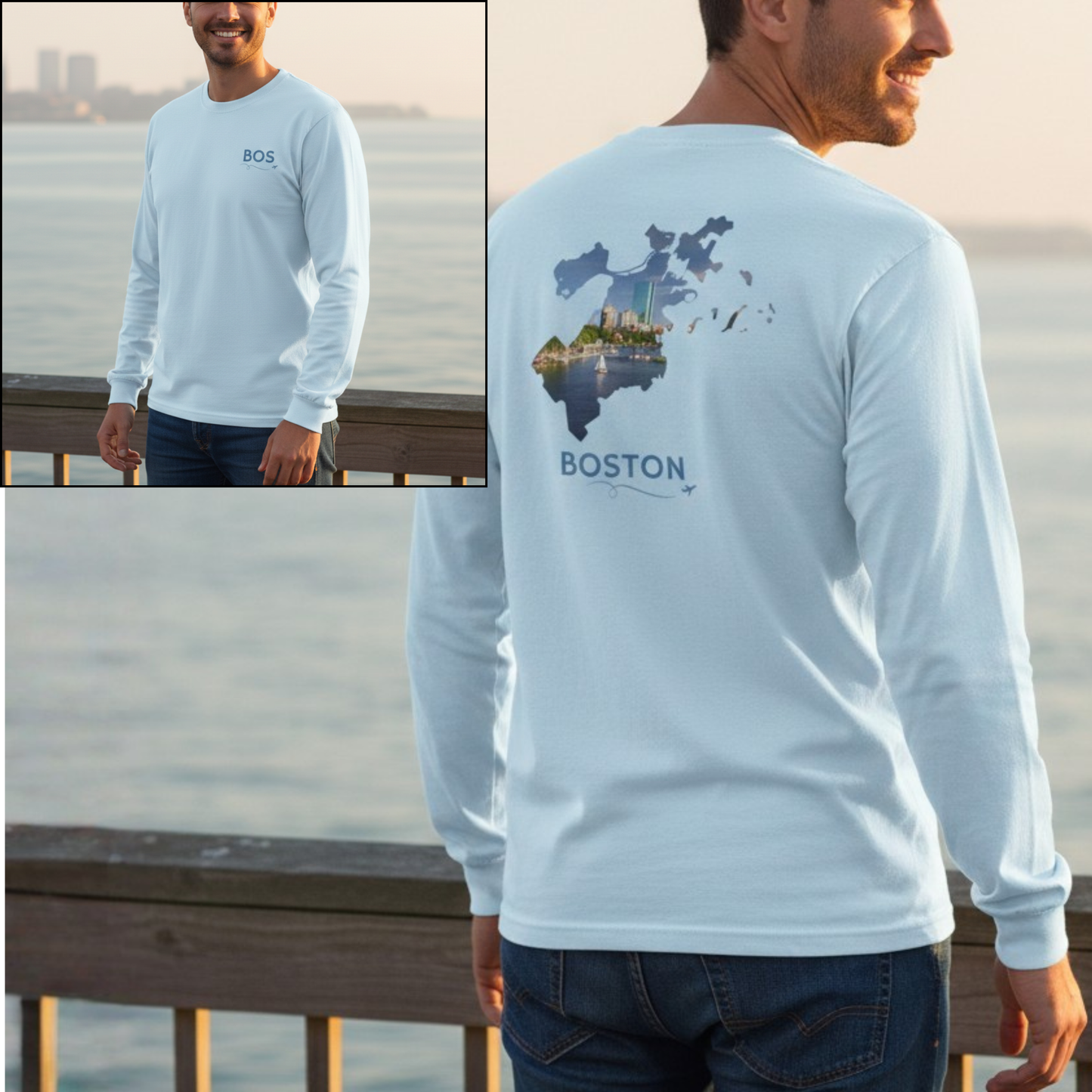 Boston Massachusetts Long Sleeve | BOS Front & Skyline Back