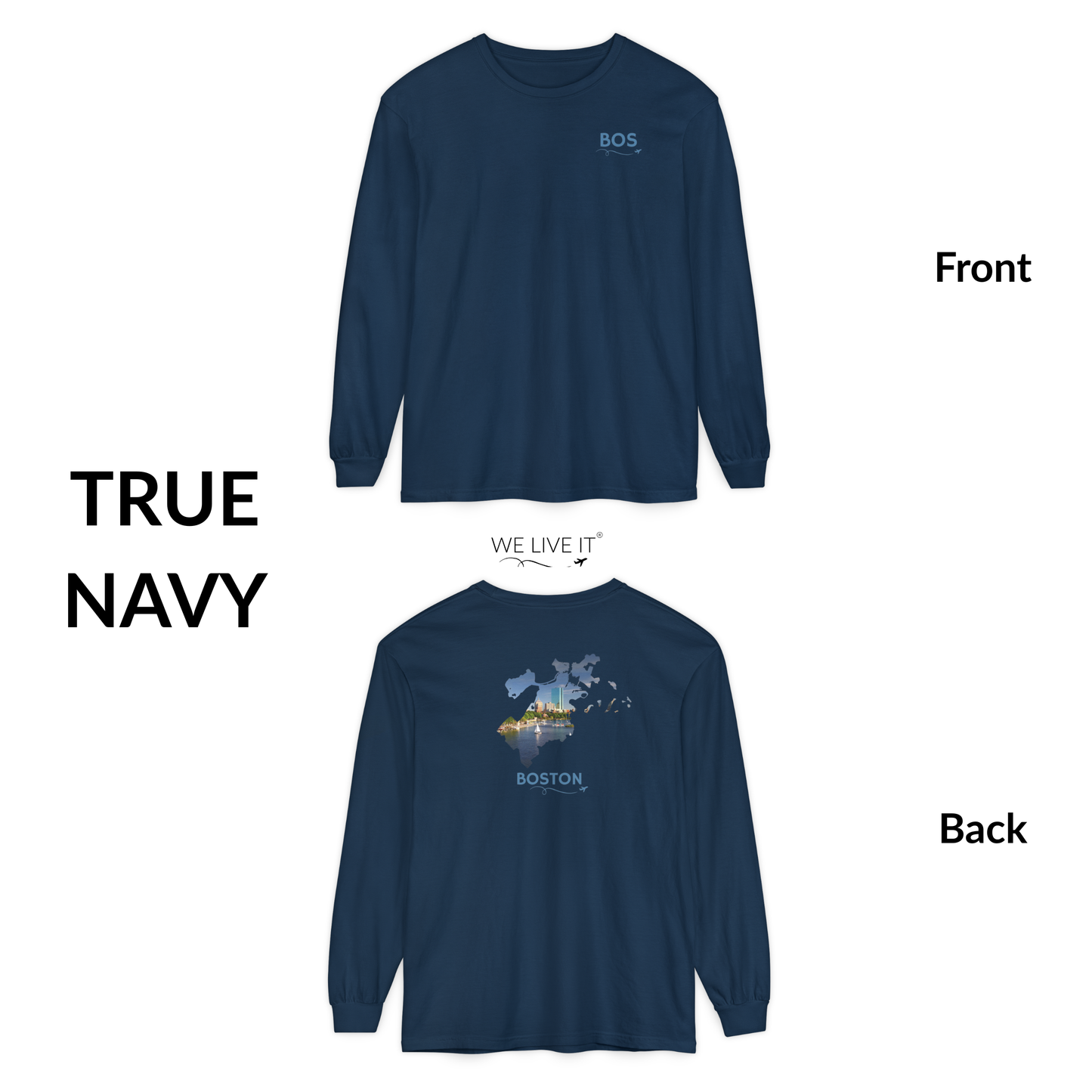 Boston Massachusetts Long Sleeve | BOS Front & Skyline Back