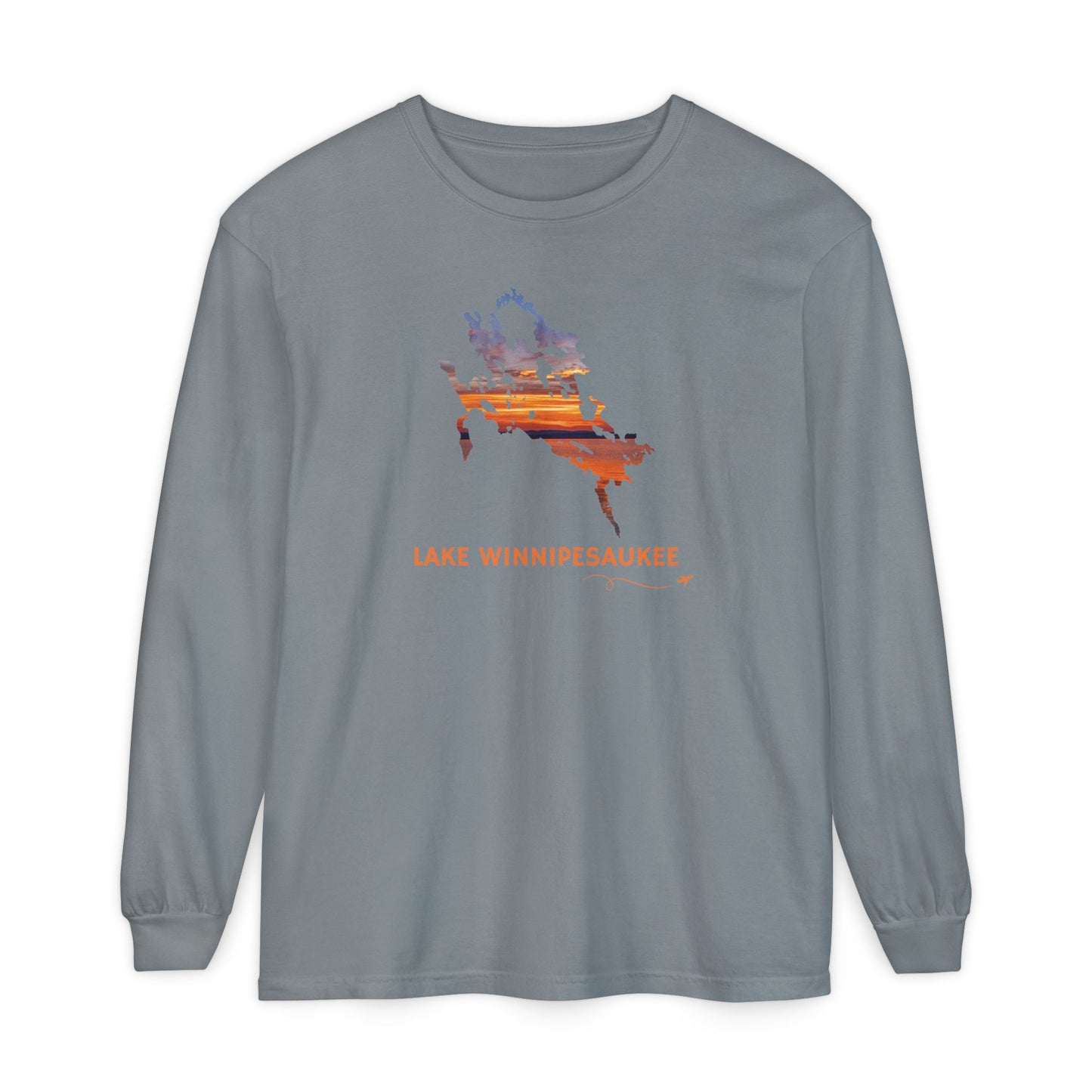 Lake Winnipesaukee Outline Long Sleeve | Sunset Lake View