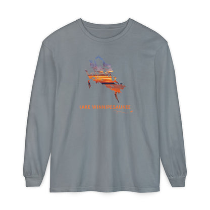 Lake Winnipesaukee Outline Long Sleeve | Sunset Lake View