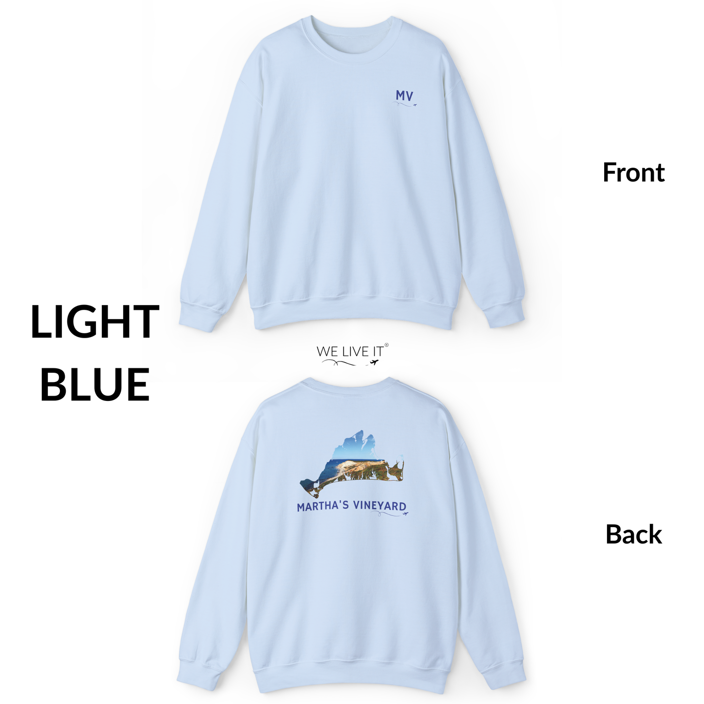 Martha’s Vineyard Crewneck Sweatshirt | MV Front & Aquinnah Cliffs Back