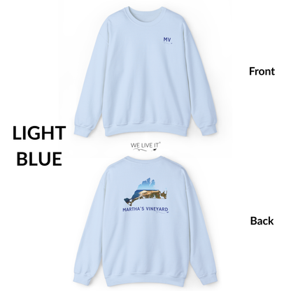 Martha’s Vineyard Crewneck Sweatshirt | MV Front & Aquinnah Cliffs Back