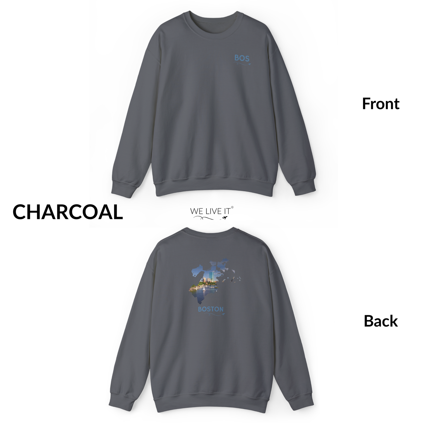 Boston Crewneck Sweatshirt | BOS Front & Back Bay Skyline Back