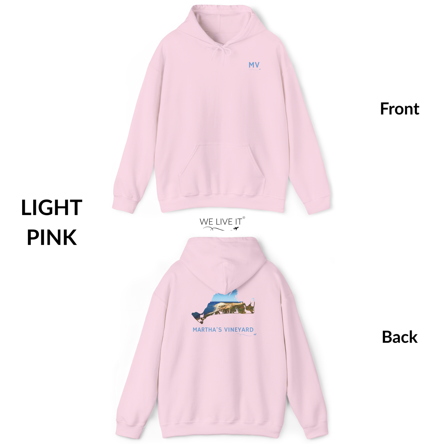 Martha’s Vineyard Hoodie | MV Chest & Aquinnah Cliffs Outline Back Design