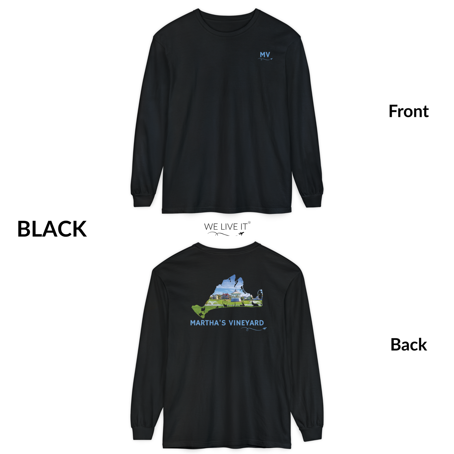 Martha’s Vineyard Outline Long Sleeve | MV Front & Ocean Park Back