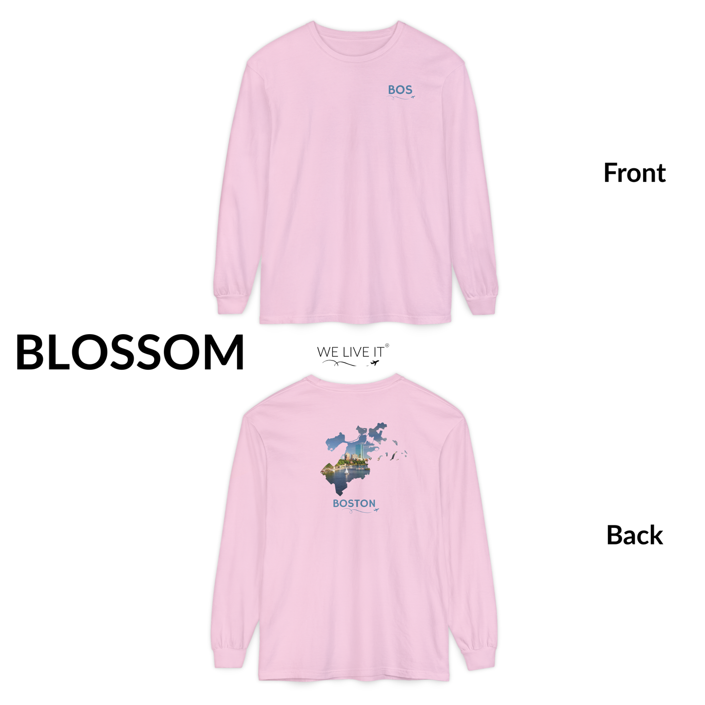 Boston Massachusetts Long Sleeve | BOS Front & Skyline Back