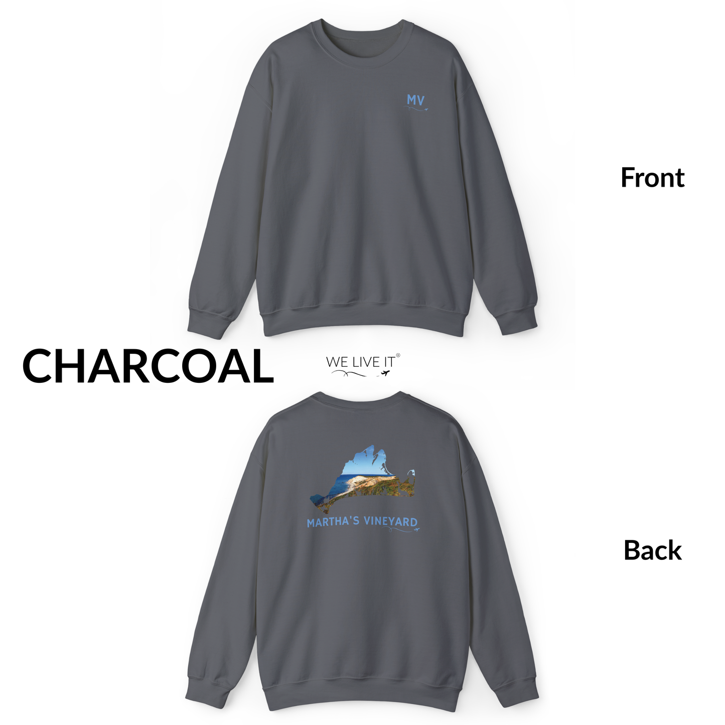 Martha’s Vineyard Crewneck Sweatshirt | MV Front & Aquinnah Cliffs Back