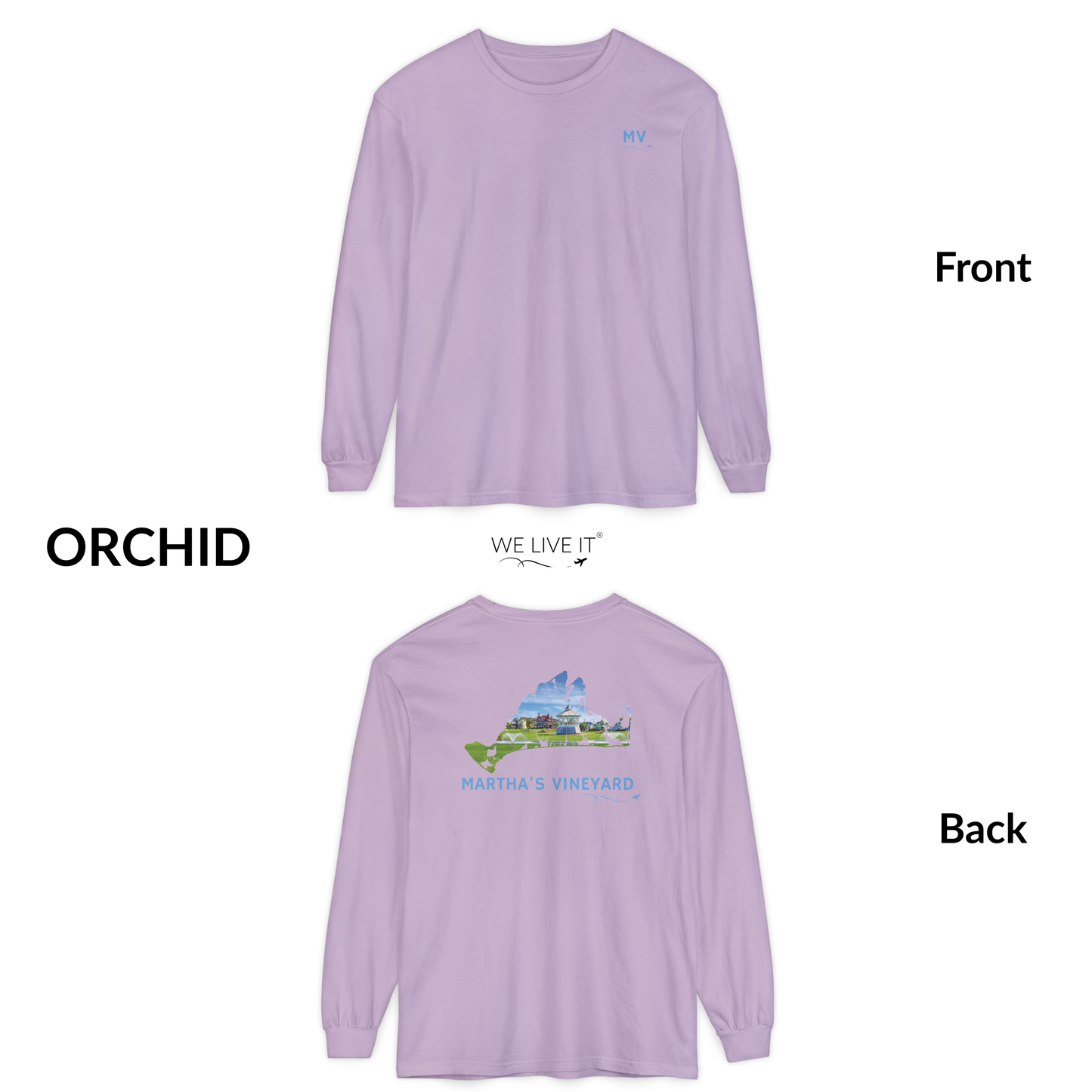 Martha’s Vineyard Outline Long Sleeve | MV Front & Ocean Park Back