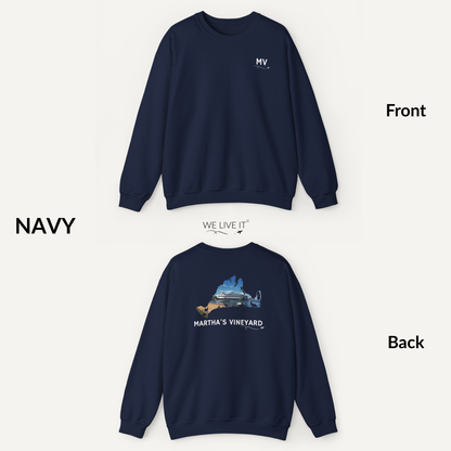 Martha’s Vineyard Crewneck Sweatshirt | MV Front & Vineyard Haven Steamship Back