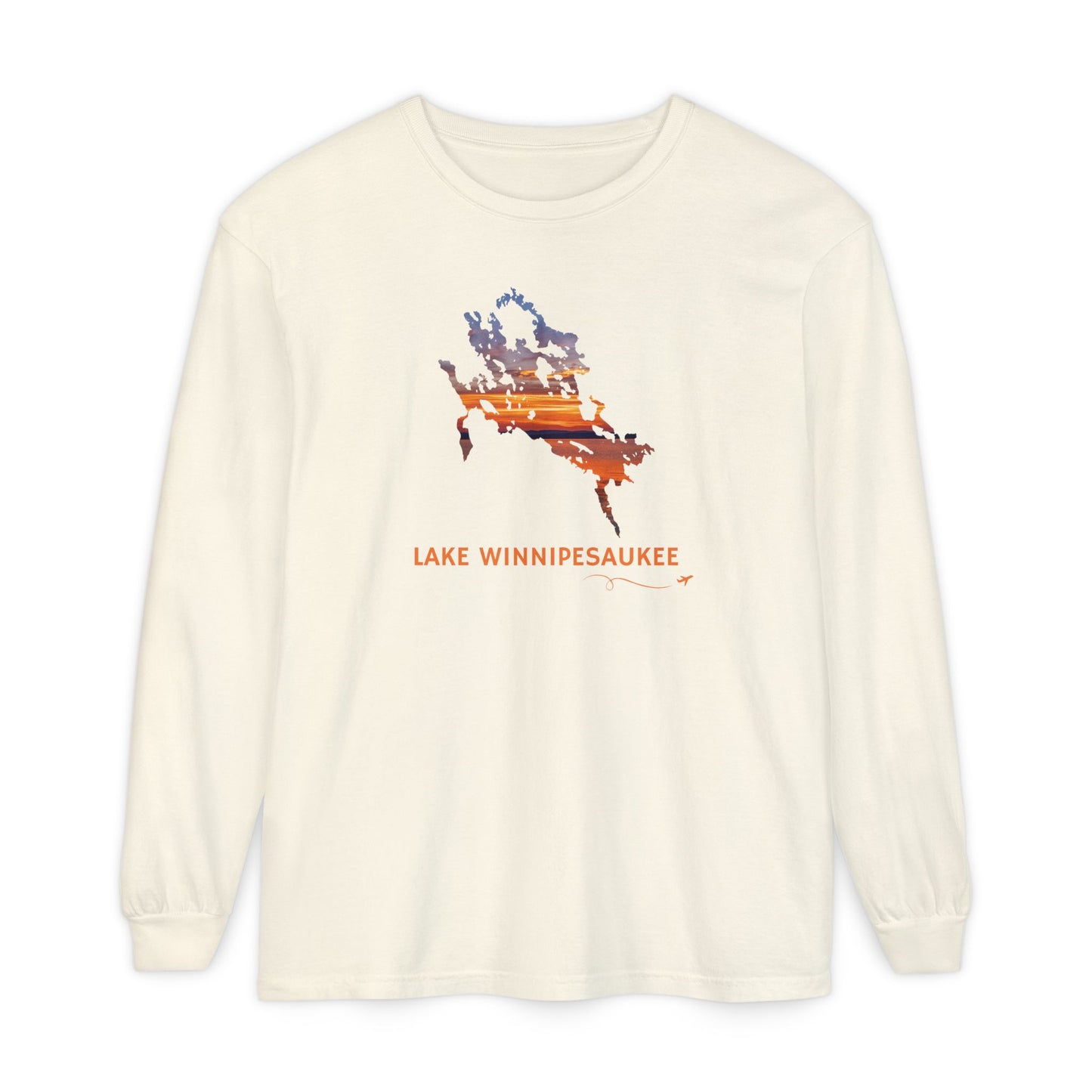 Lake Winnipesaukee Outline Long Sleeve | Sunset Lake View