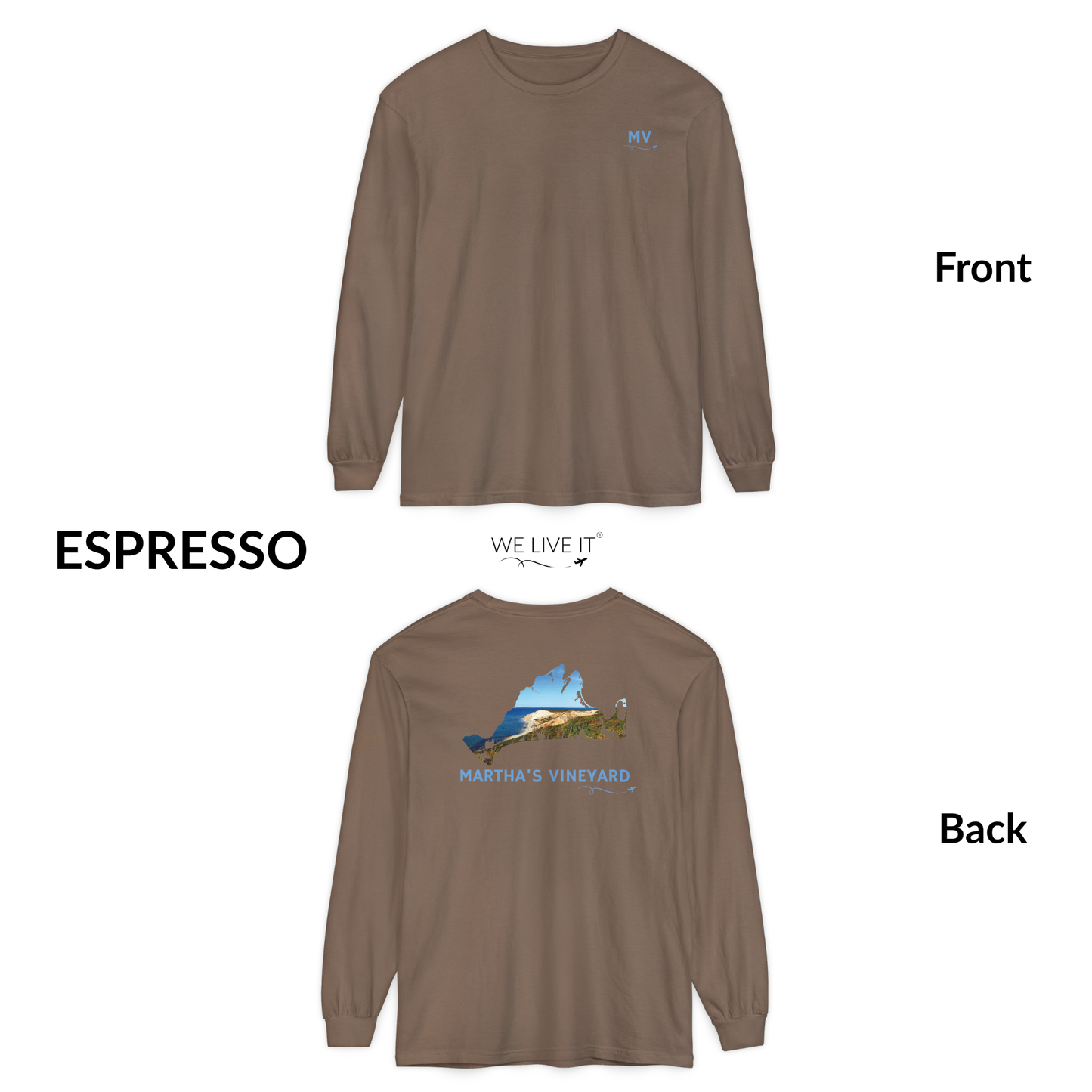 Martha’s Vineyard MV Long Sleeve | Aquinnah Cliffs Outline Back