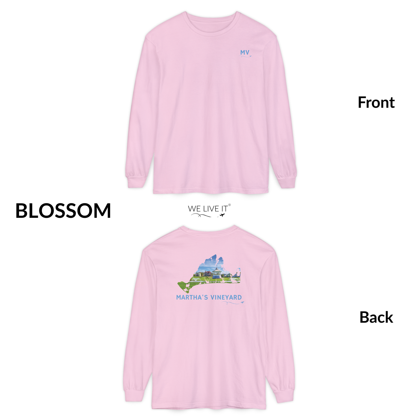 Martha’s Vineyard Outline Long Sleeve | MV Front & Ocean Park Back