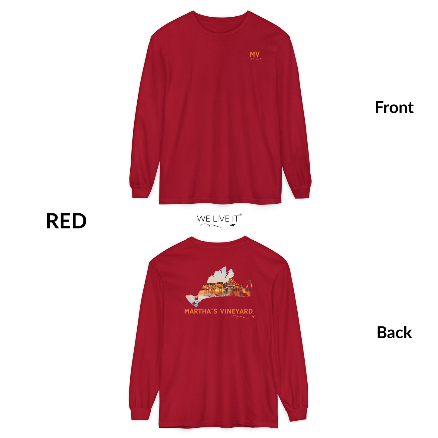 Martha’s Vineyard Long Sleeve | MV Front & Oak Bluffs Harbor Sunset Back