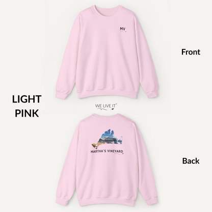 Martha’s Vineyard Crewneck Sweatshirt | MV Front & Vineyard Haven Steamship Back