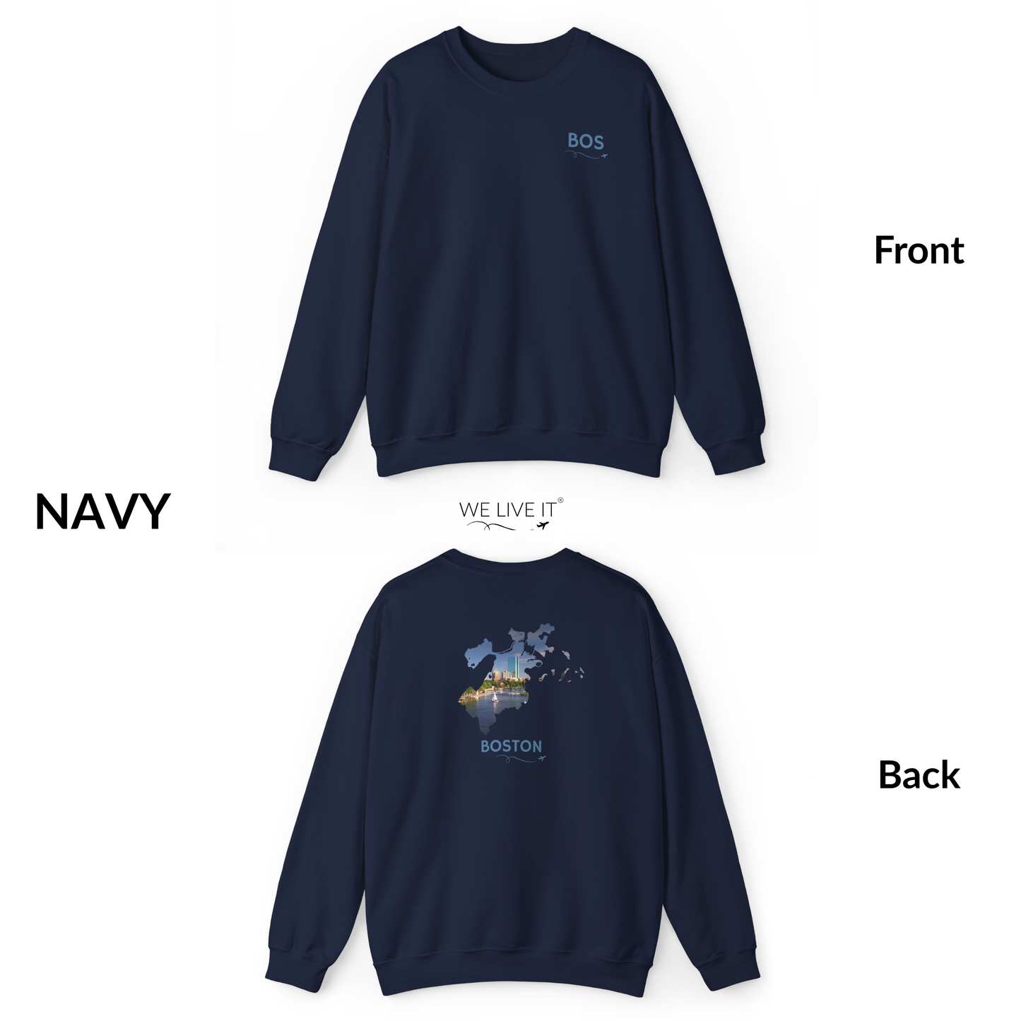 Boston Crewneck Sweatshirt | BOS Front & Back Bay Skyline Back