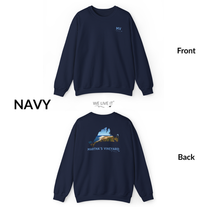 Martha’s Vineyard Crewneck Sweatshirt | MV Front & Aquinnah Cliffs Back