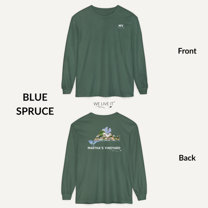 Martha’s Vineyard Long Sleeve | MV Front & Edgartown Harbor Outline Back