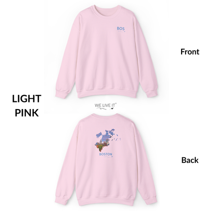 Boston Crewneck Sweatshirt | BOS Front & Historic Skyline Back | Faneuil Hall & Quincy Market