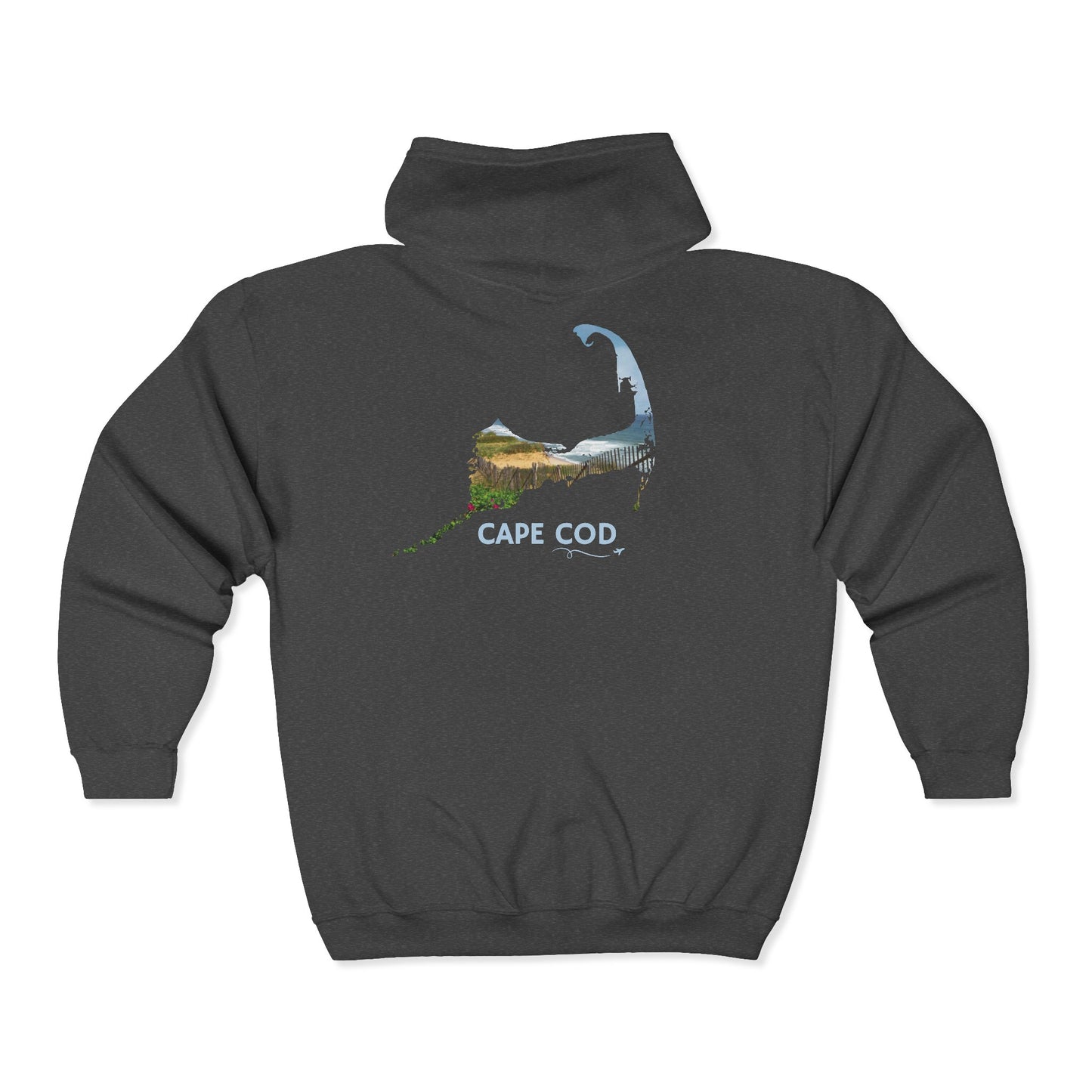 Cape Cod Zip-Up Hoodie | Beach Roses, Sand & Ocean Waves Sweatshirt