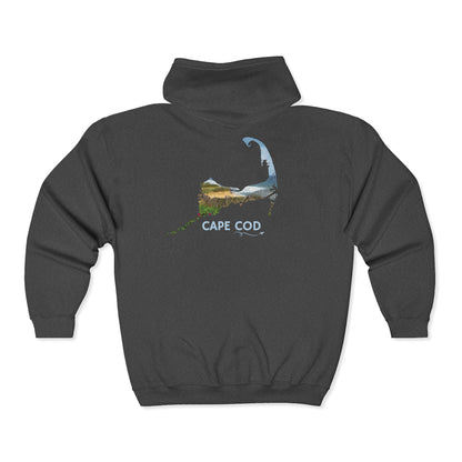 Cape Cod Zip-Up Hoodie | Beach Roses, Sand & Ocean Waves Sweatshirt