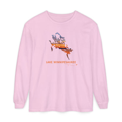 Lake Winnipesaukee Outline Long Sleeve | Sunset Lake View