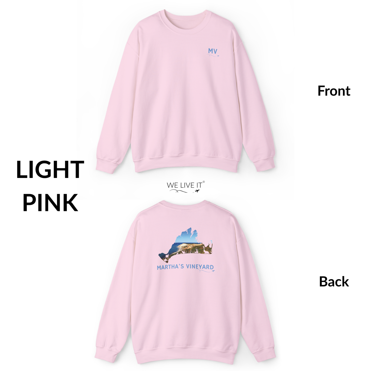 Martha’s Vineyard Crewneck Sweatshirt | MV Front & Aquinnah Cliffs Back