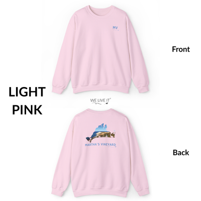 Martha’s Vineyard Crewneck Sweatshirt | MV Front & Aquinnah Cliffs Back