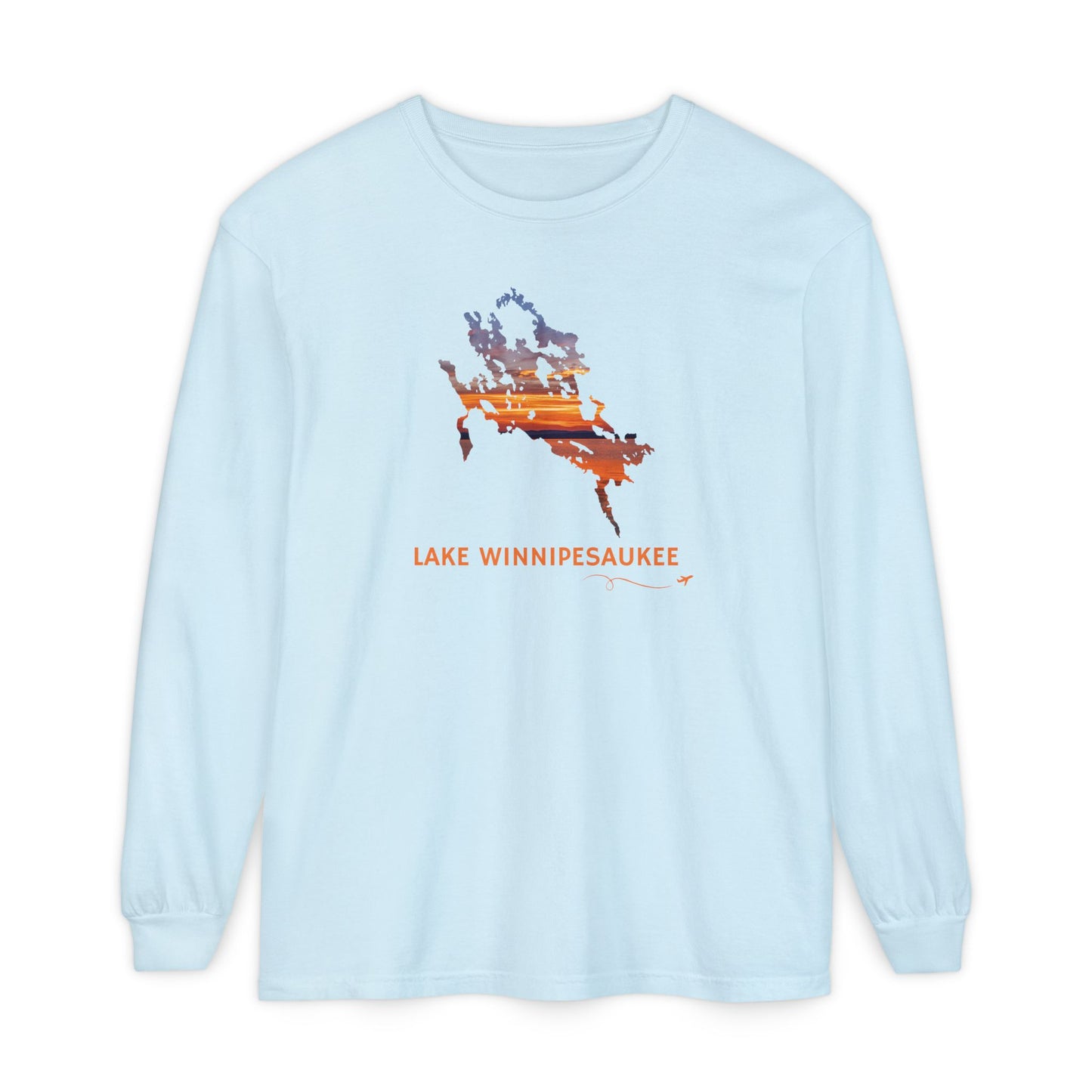 Lake Winnipesaukee Outline Long Sleeve | Sunset Lake View