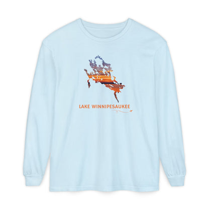 Lake Winnipesaukee Outline Long Sleeve | Sunset Lake View