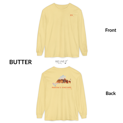 Martha’s Vineyard Long Sleeve | MV Front & Oak Bluffs Harbor Sunset Back