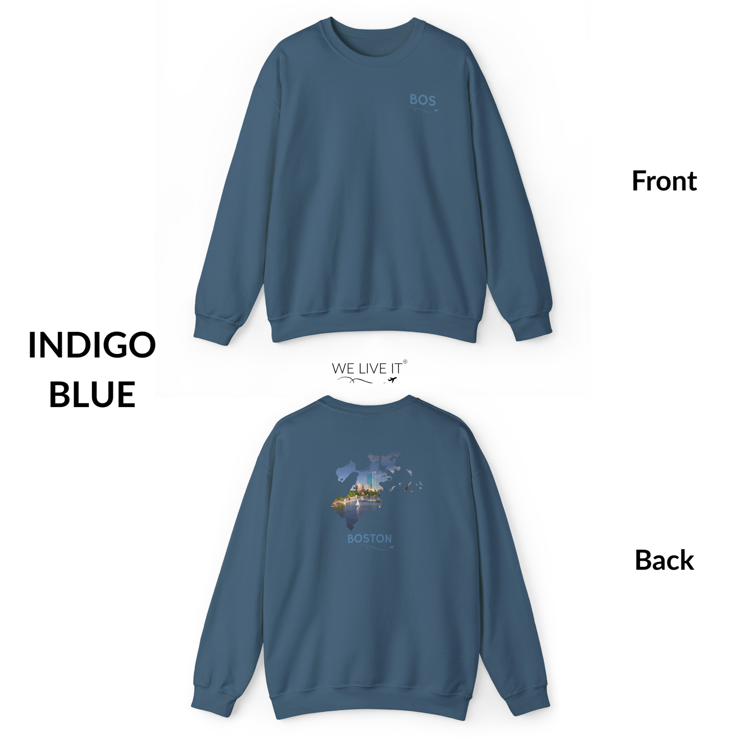 Boston Crewneck Sweatshirt | BOS Front & Back Bay Skyline Back