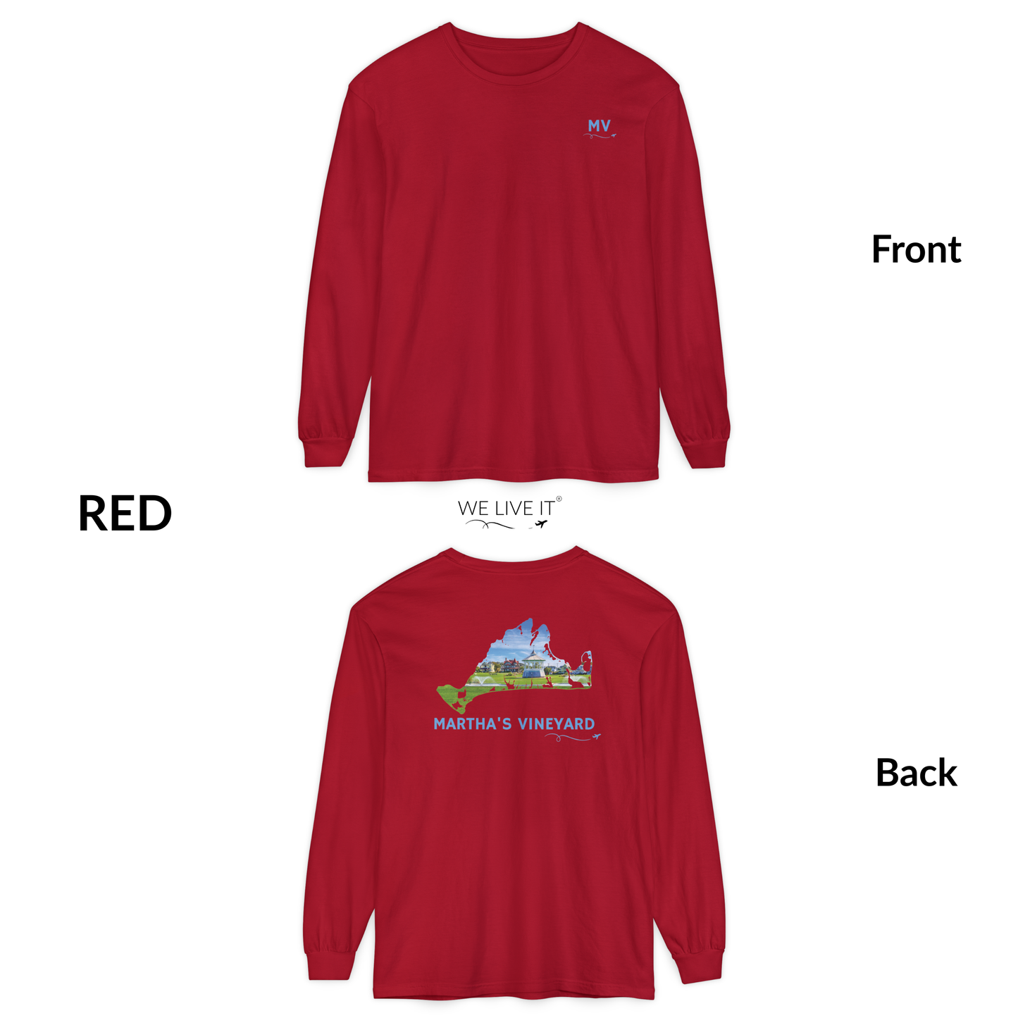 Martha’s Vineyard Outline Long Sleeve | MV Front & Ocean Park Back