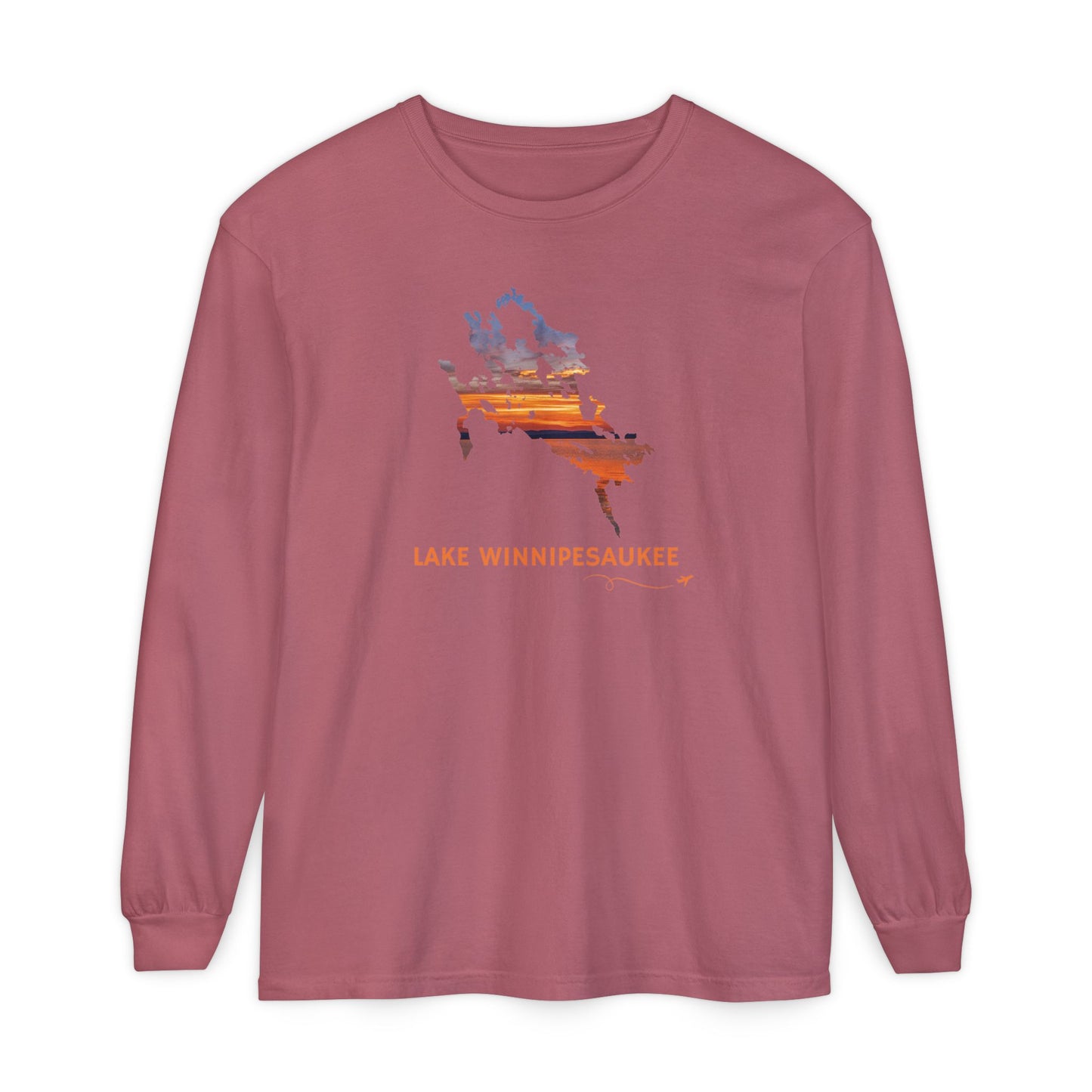 Lake Winnipesaukee Outline Long Sleeve | Sunset Lake View