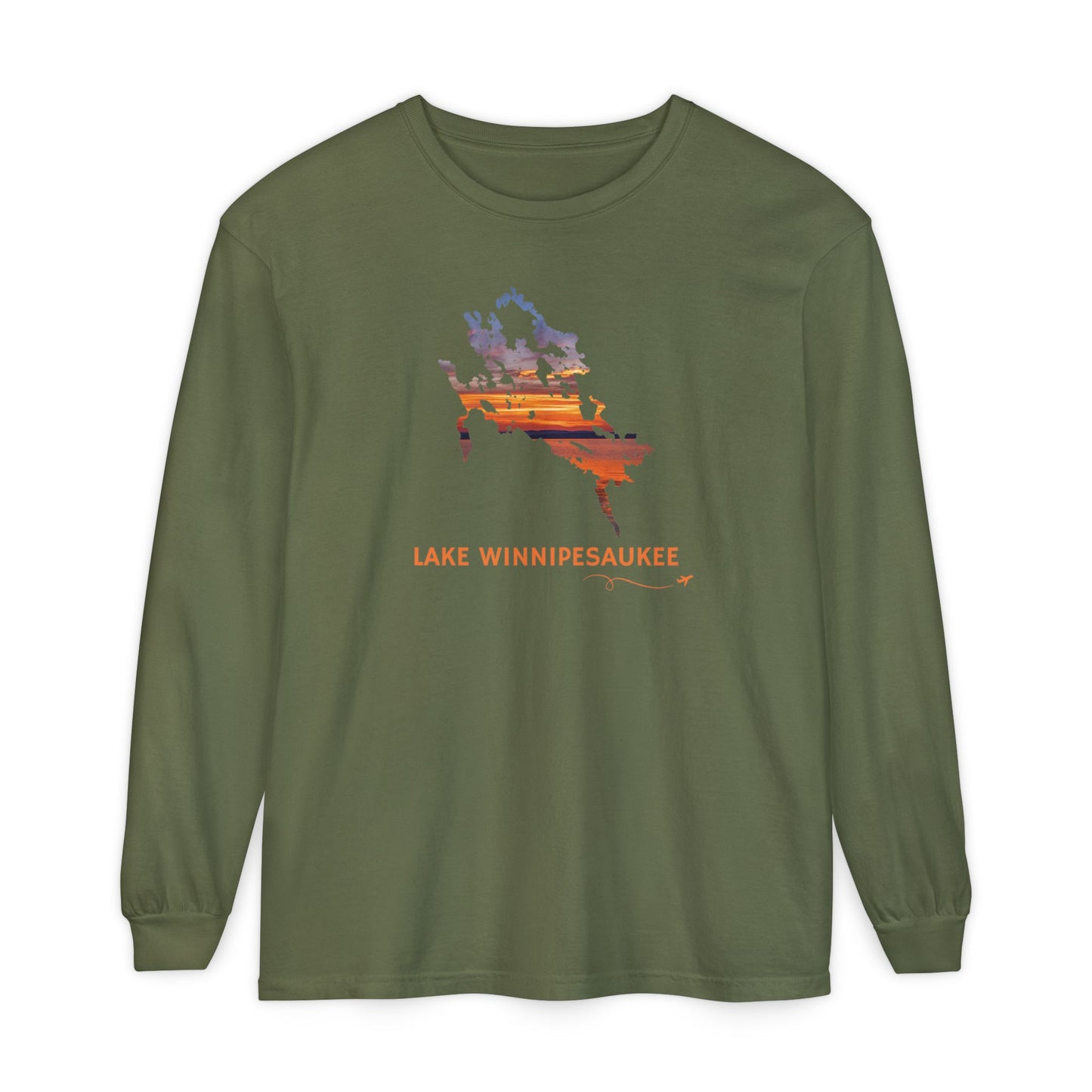 Lake Winnipesaukee Outline Long Sleeve | Sunset Lake View