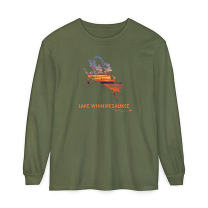 Lake Winnipesaukee Outline Long Sleeve | Sunset Lake View