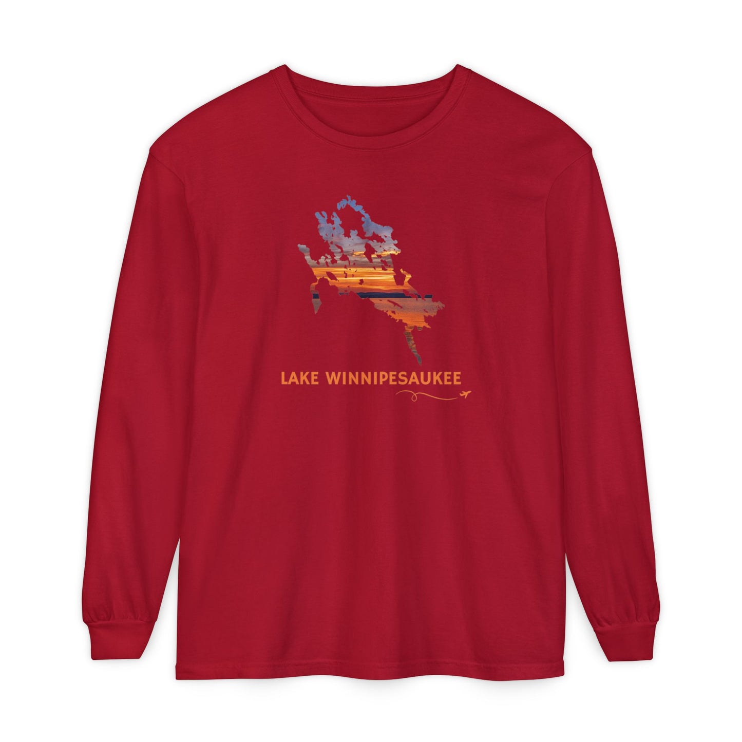 Lake Winnipesaukee Outline Long Sleeve | Sunset Lake View