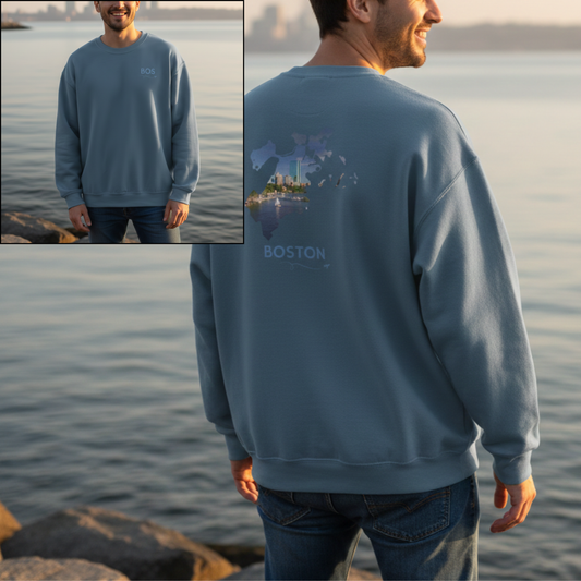 Boston Crewneck Sweatshirt | BOS Front & Back Bay Skyline Back