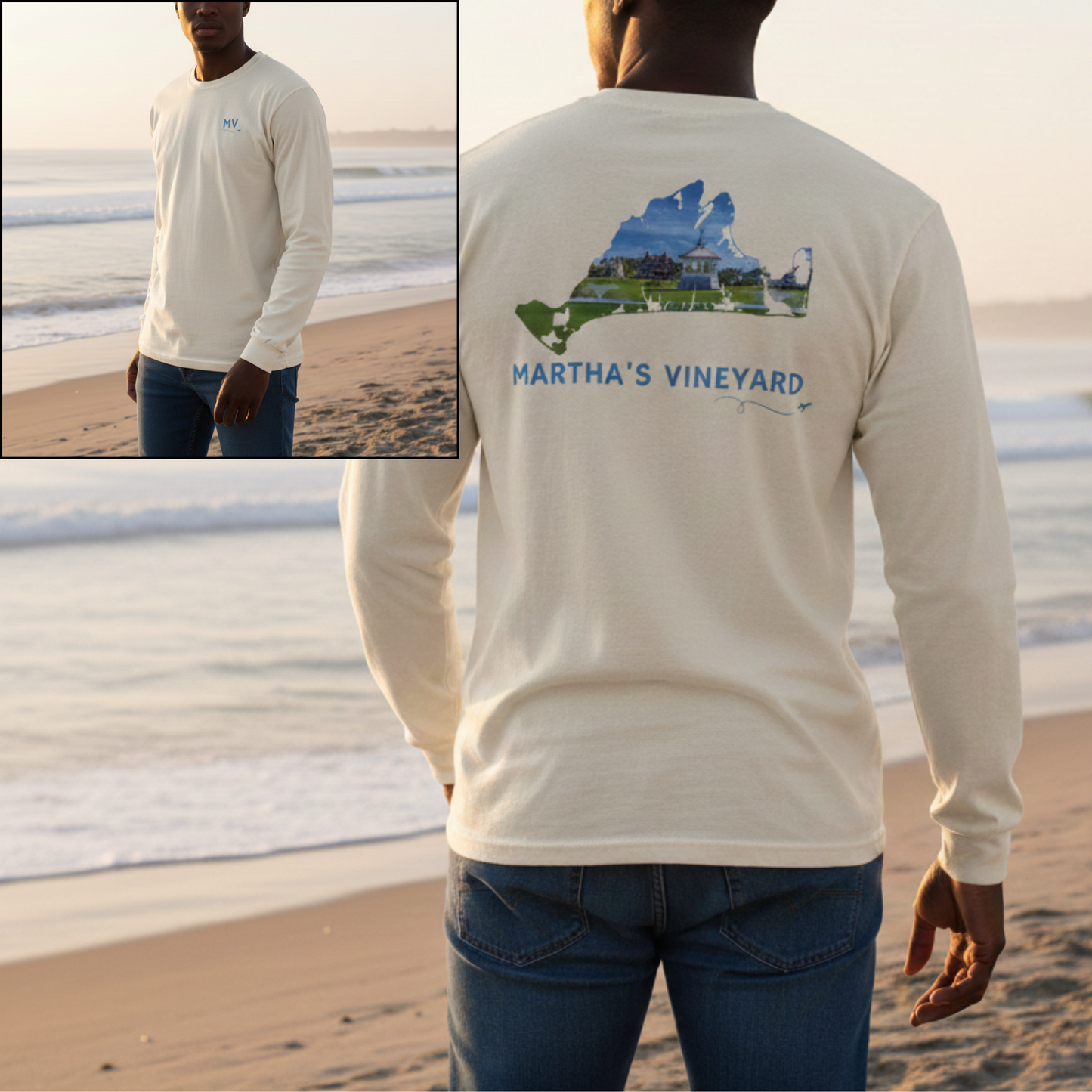 Martha’s Vineyard Outline Long Sleeve | MV Front & Ocean Park Back