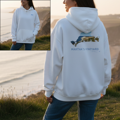 Martha’s Vineyard Hoodie | MV Chest & Aquinnah Cliffs Outline Back Design