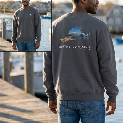 Martha’s Vineyard Crewneck Sweatshirt | MV Front & Vineyard Haven Steamship Back