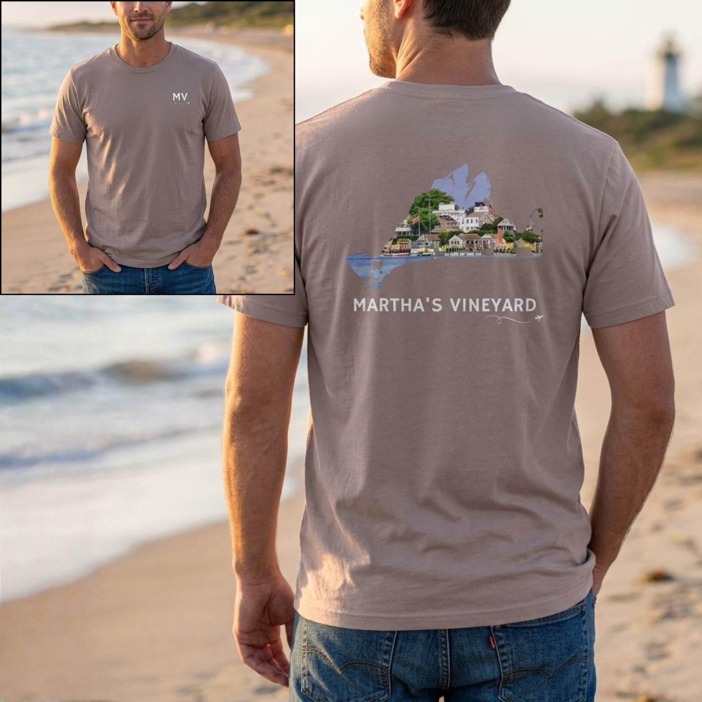 Martha’s Vineyard T-Shirt | MV Front and Edgartown Harbor Back
