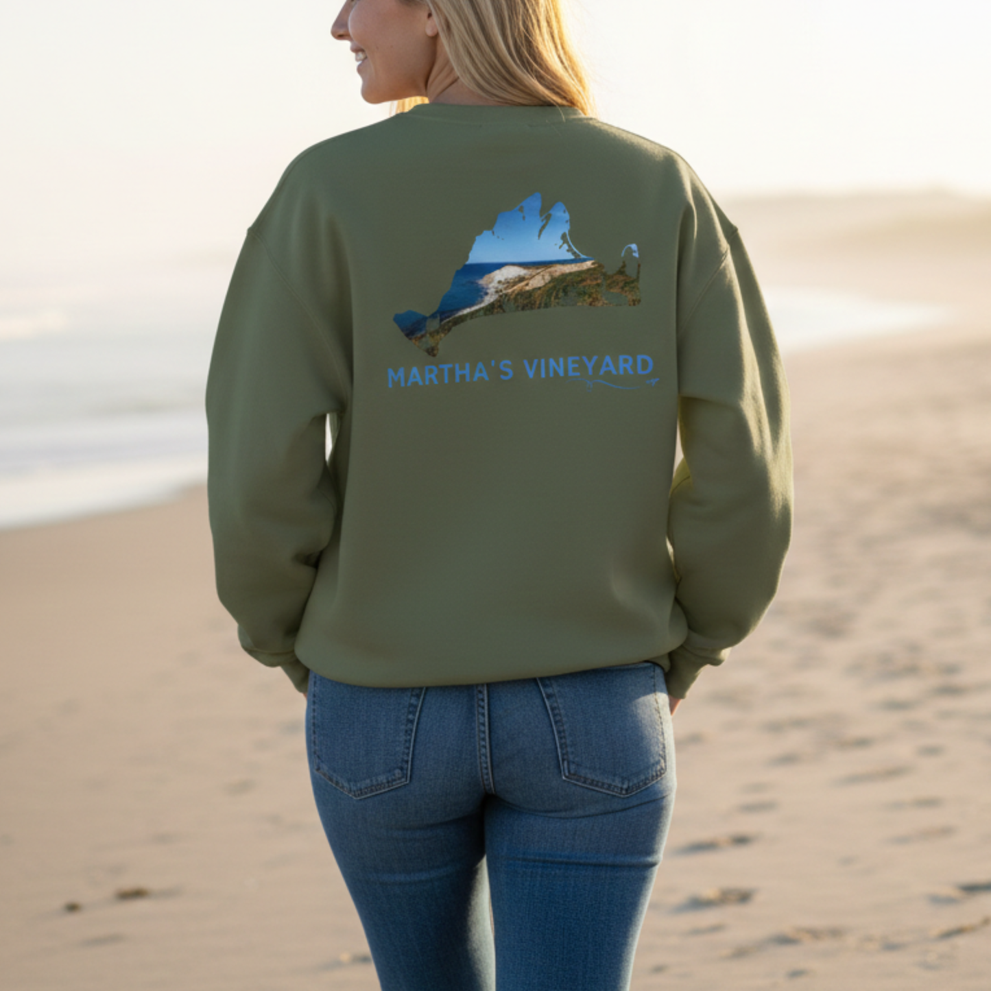 Martha’s Vineyard Crewneck Sweatshirt | MV Front & Aquinnah Cliffs Back