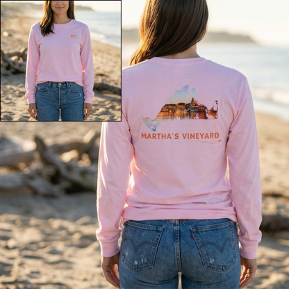 Martha’s Vineyard Long Sleeve | MV Front & Oak Bluffs Harbor Sunset Back