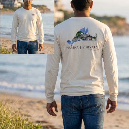 Martha’s Vineyard Long Sleeve | MV Front & Edgartown Harbor Outline Back