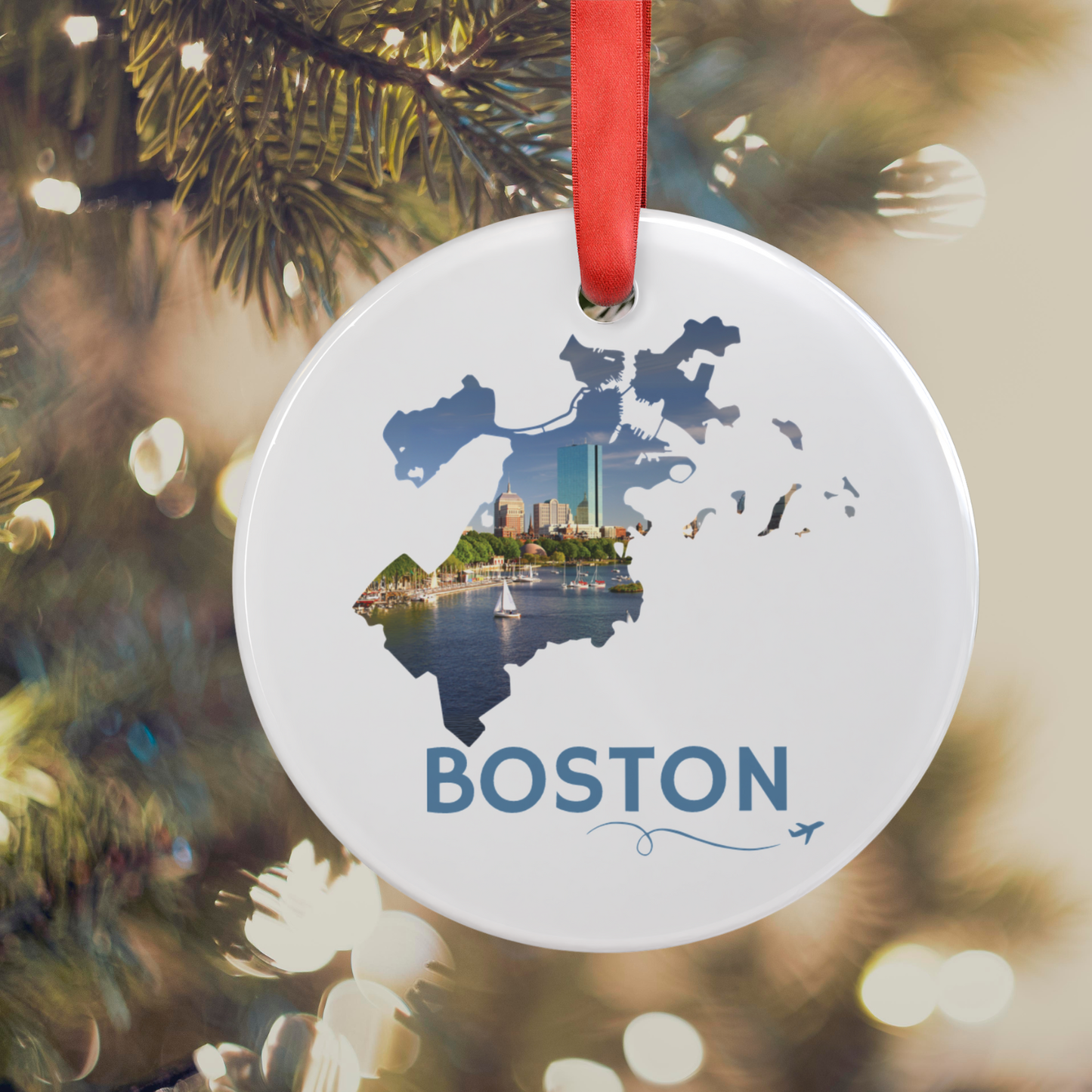 Boston Ornament | Skyline Photo in City Outline Acrylic Holiday Keepsake – We Live It