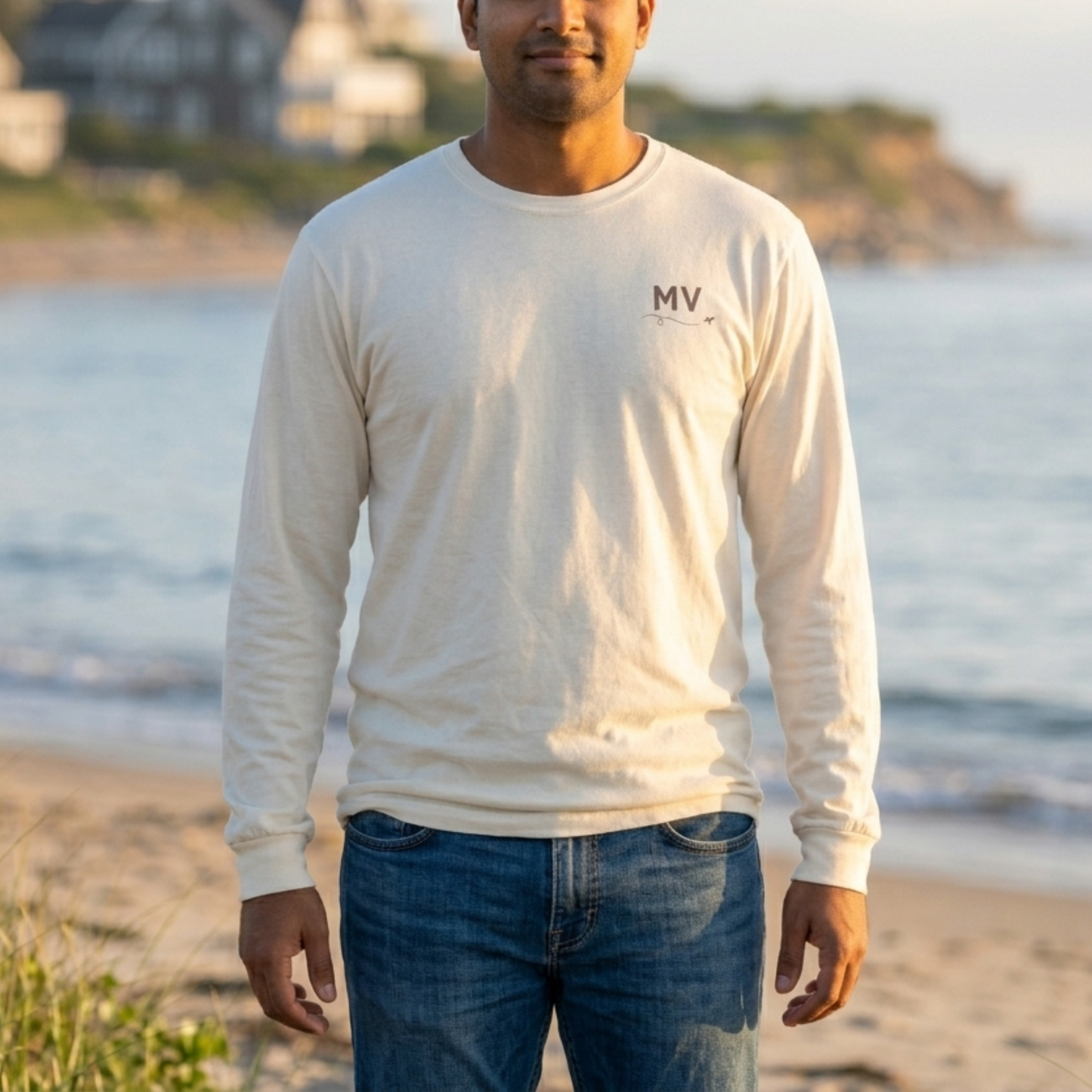 Martha’s Vineyard Long Sleeve | MV Front & Edgartown Harbor Outline Back