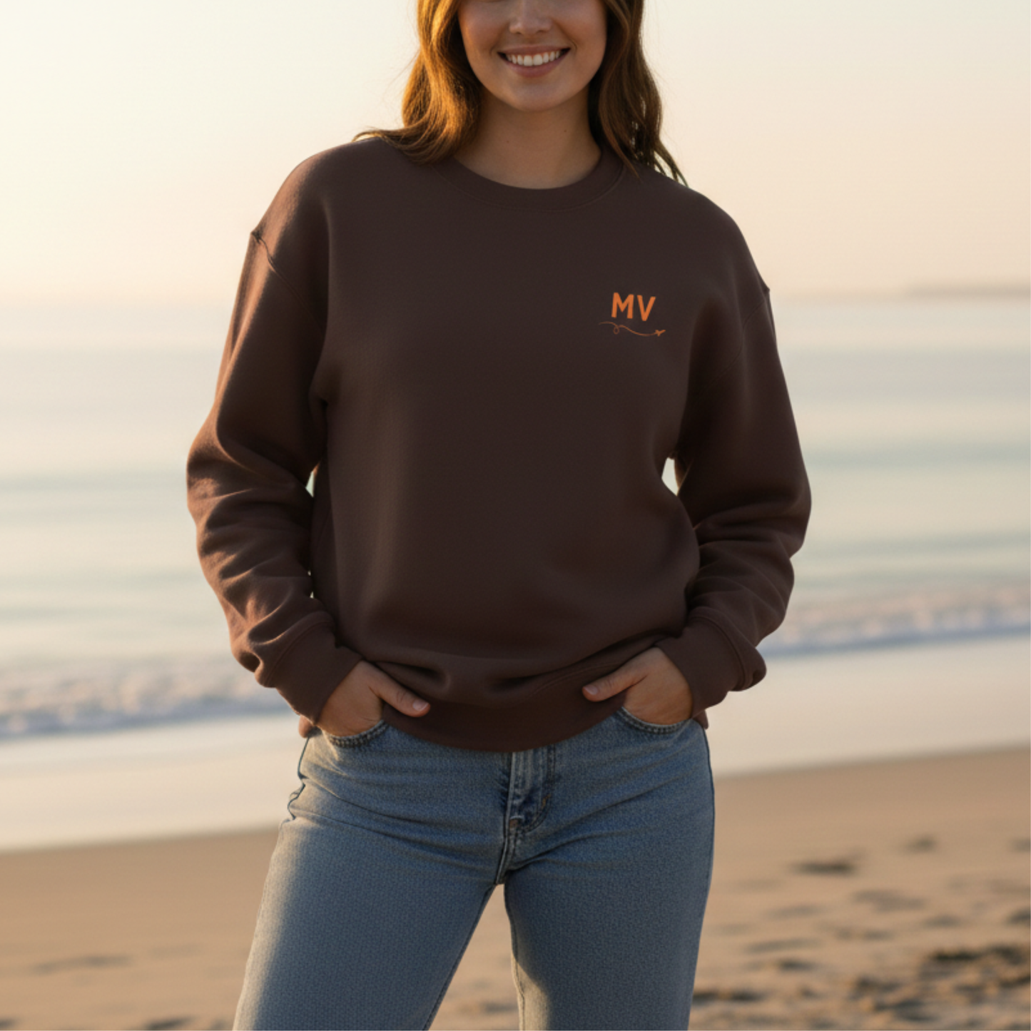 Martha’s Vineyard Crewneck Sweatshirt | MV Front & Oak Bluffs Harbor Sunset Back