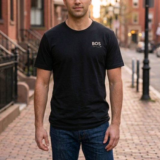 Boston T-Shirt | BOS Front & Financial District Skyline Back